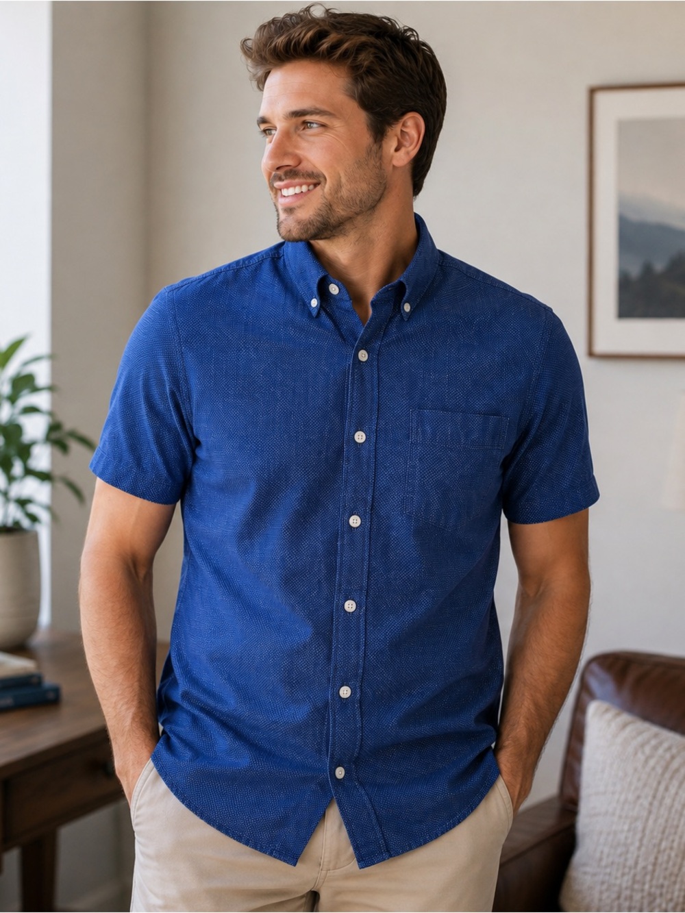 Banana Republic Standard Fit Soft Wash Button Down Shirt Men’s L Blue Stretch
